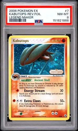 2006 POKEMON EX LEGEND MAKER #7 KABUTOPS-REVERSE FOIL PSA 8