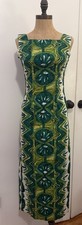 Vintage 60s Malihini Hawaiian Tiki Tank Kapa Polynesian Leaf Print Dress XXS
