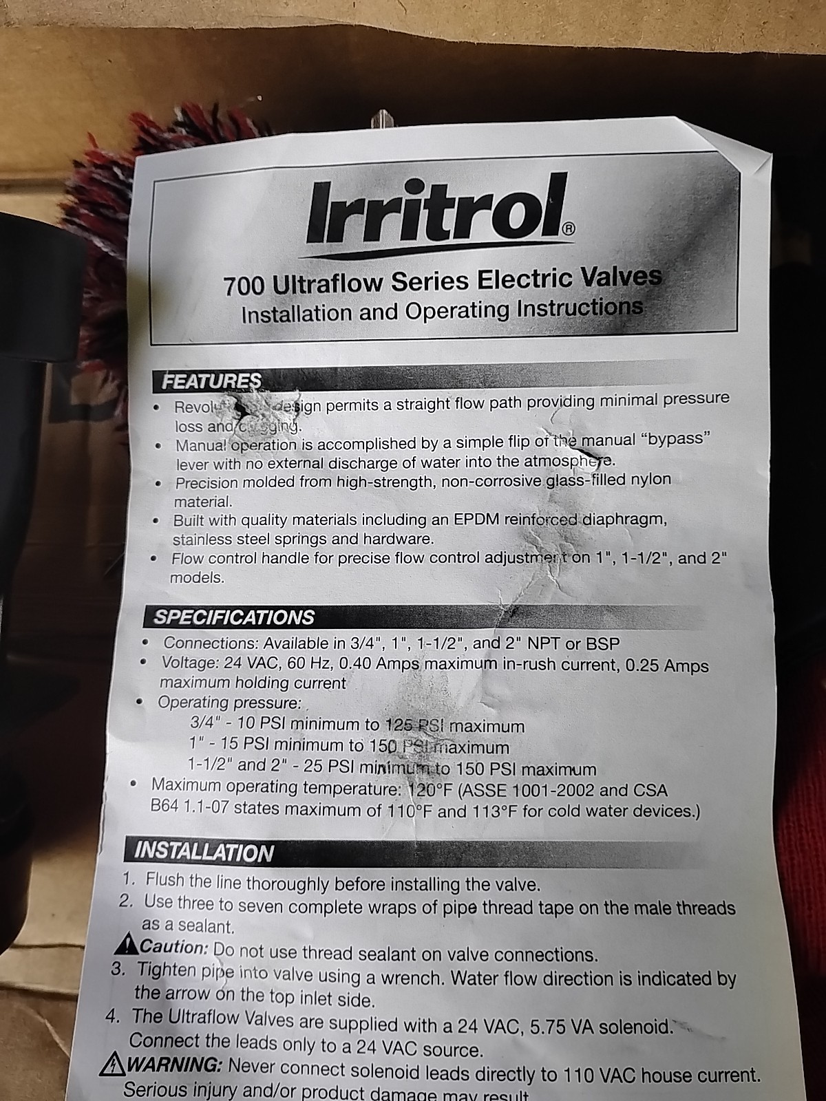 NEW Irritrol 700 Series 1 1/2 inch FPT Irrigation Valve New