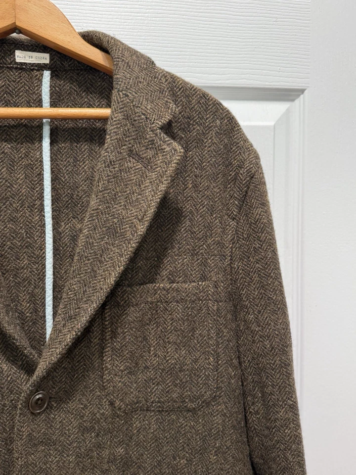 J Crew Ludlow Blazer Large Brown Wool Herringbone Sport Coat Yorkshire Tweed - Image 2 of 4