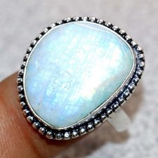 Rainbow Moonstone 925 Silver Plated Ring US 10 Winter Party Jewelry JW