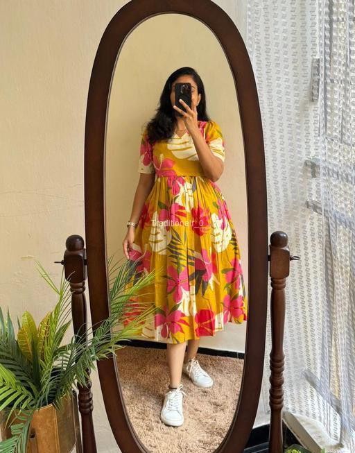 mustard yellow cotton dress Women's Tropical Floral Print Midi with Puff Sleeves Babyboo Line Deep Neck Maxi KissProm One Shoulder Bodycon Hand painted color:Chocolate