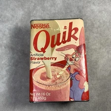 Vintage Nestle Quik Strawberry Tin Can 16 Oz