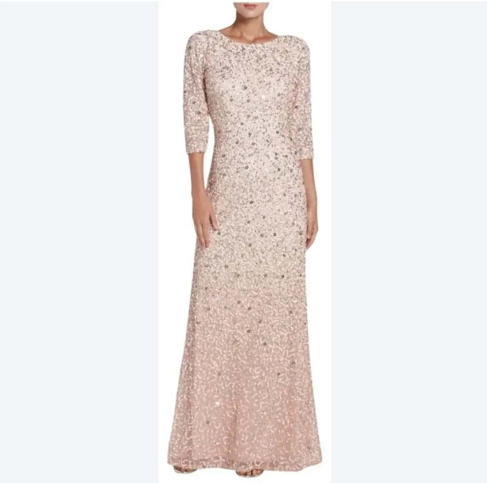 slim fit dress slacks Blush Pink Hand Beaded Short Sleeve Floral Godet Gown