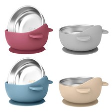 4 Pack Stainless Steel Baby Bowls with Suction, Bowls with Removable Silicone...