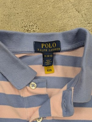 Polo Ralph Lauren Polo Shirt Youth Size M 10-12 Pink And Blue Short Sleeve
