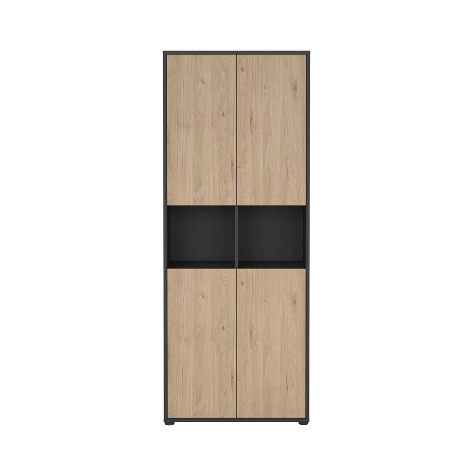 Librería Tvilum Sign 6 estantes con puertas y estante abierto de almacenamiento en negro y roble Foto 2 de 4