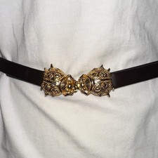 Vintage 70s/80s Thin Dark Brown Adjustable Belt with Gold Ladybug Buckle