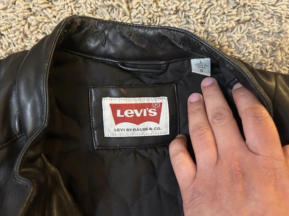 Chaqueta Levi's Café Moto Para Hombre Grande Negra Cremallera Completa Abrigo Foto 4 de 4