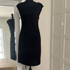 LOFT Black Ruched-Side Cap Sleeve Midi Dress