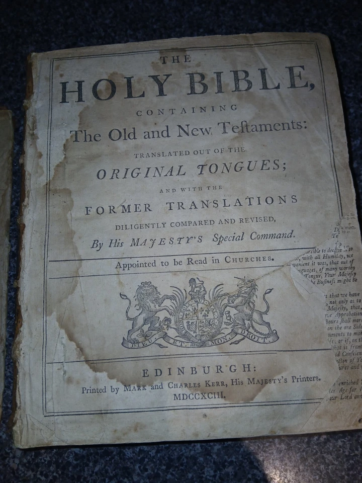 Rare Holy Bible c. 1793 New Old Testament Apocrypha Edinburgh London Import - Image 2 of 4