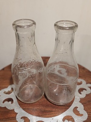 Two 1930s Kress Farm Dairy Embossed Quart Milk Bottles Baltimore Maryland MD