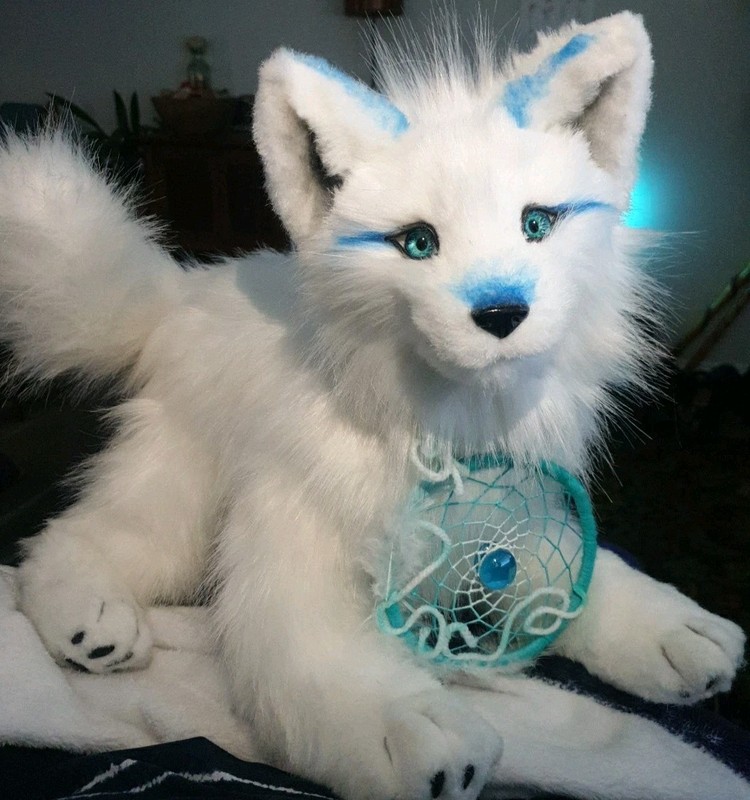 Arctic Fox Handmade Art Posable  Fantasy White Gorgeous Blue Eyes 17in+ Standing