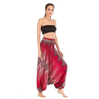 Damen Haremshose mit Blumenmuster gesmokter Bund Yoga Tanzhose