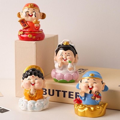 4x Mini Cai Shen Statue Sammeln Figuren Feng Shui Harz Wohnkultur Ornament