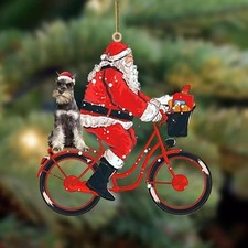 Cute Schnauzer Santa Claus Riding A Bike Dog Christmas Ornament