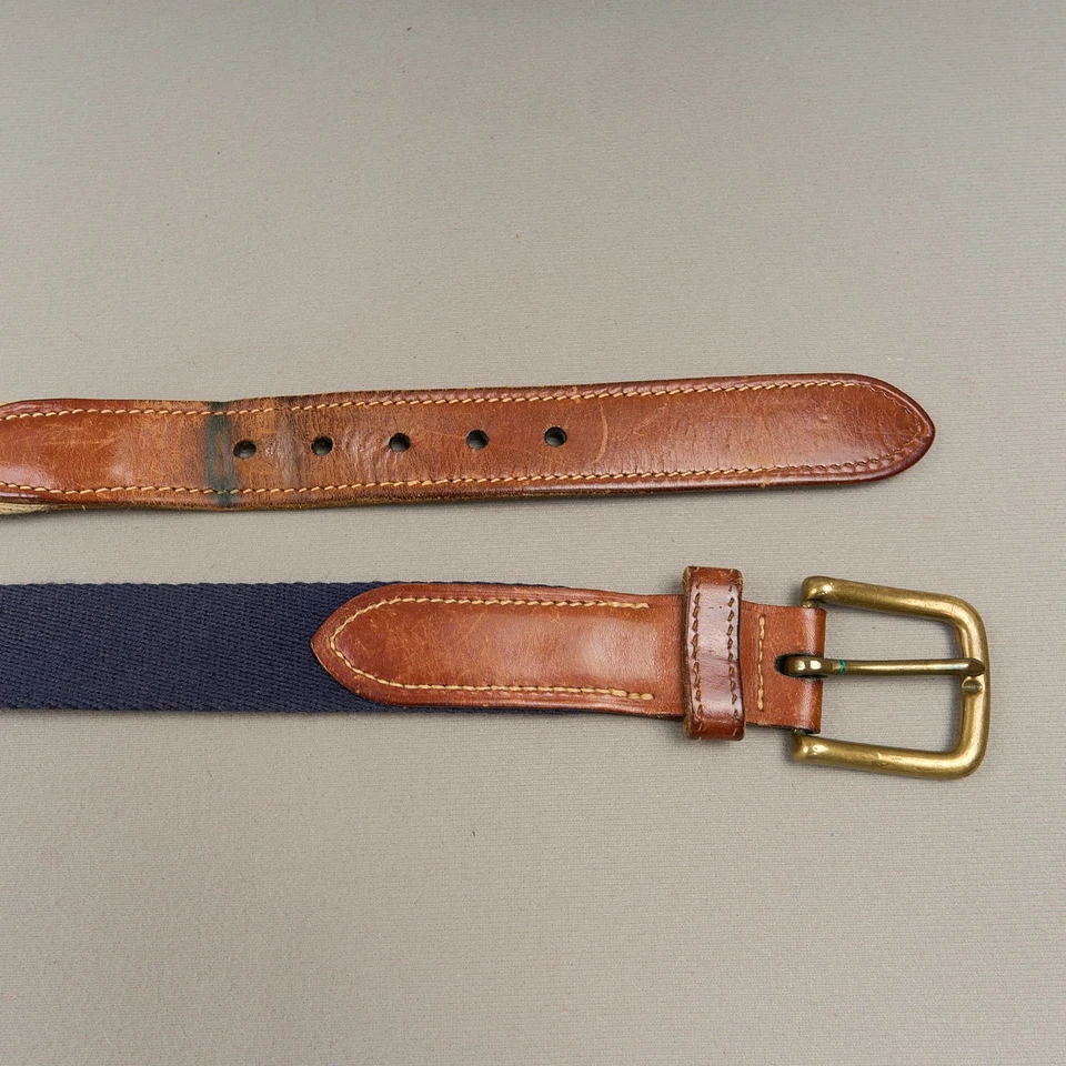 Tommy Hilfiger Cinturón Hombre 32 Caqui Azul Lona Cuero Latón Hebilla EE. UU. Foto 2 de 4