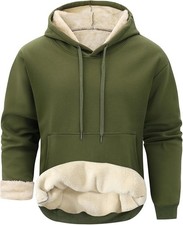Mens Sherpa Lined Crewneck Sweatshirt Cotton Fleece Pullover Winter Warm Top