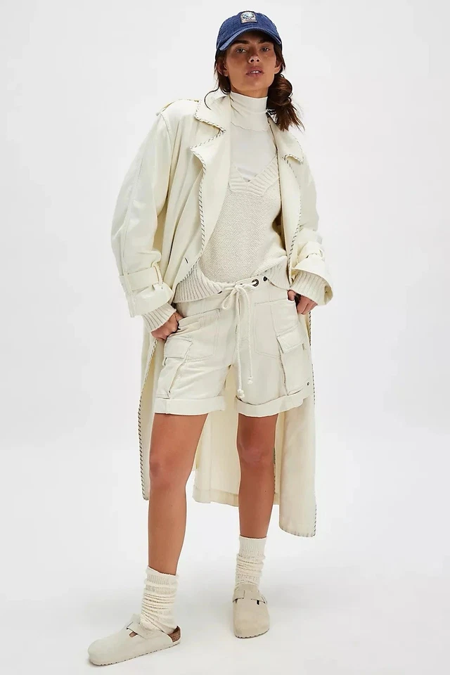 Pantalones Cortos Free People Frankie Lavados Mañana Avena Mujeres L Carga Informal Boho Utilitario Foto 2 de 4