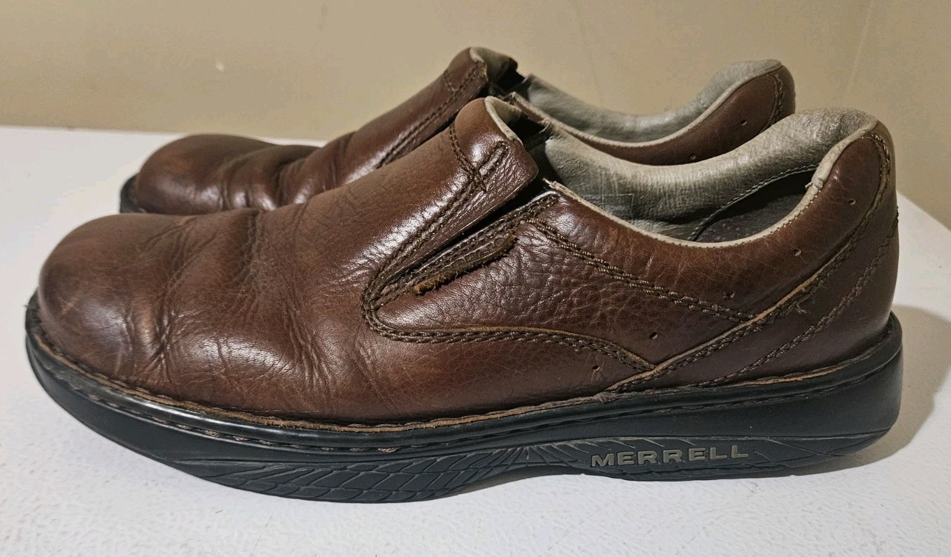 Scarpe Merrell Redwood uomo taglia 11 5 mocassini passaporto mondiale marrone slip on comodi