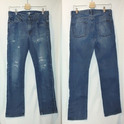 Seven for all Mankind 7FAM 100% Cotton Slim Slimy Distressed Straight Jeans 30
