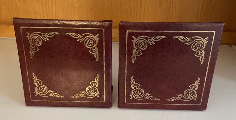 Vtg. Maroon &  Gold Faux‑Leather Bookends  Mid‑Century Decor Classics
