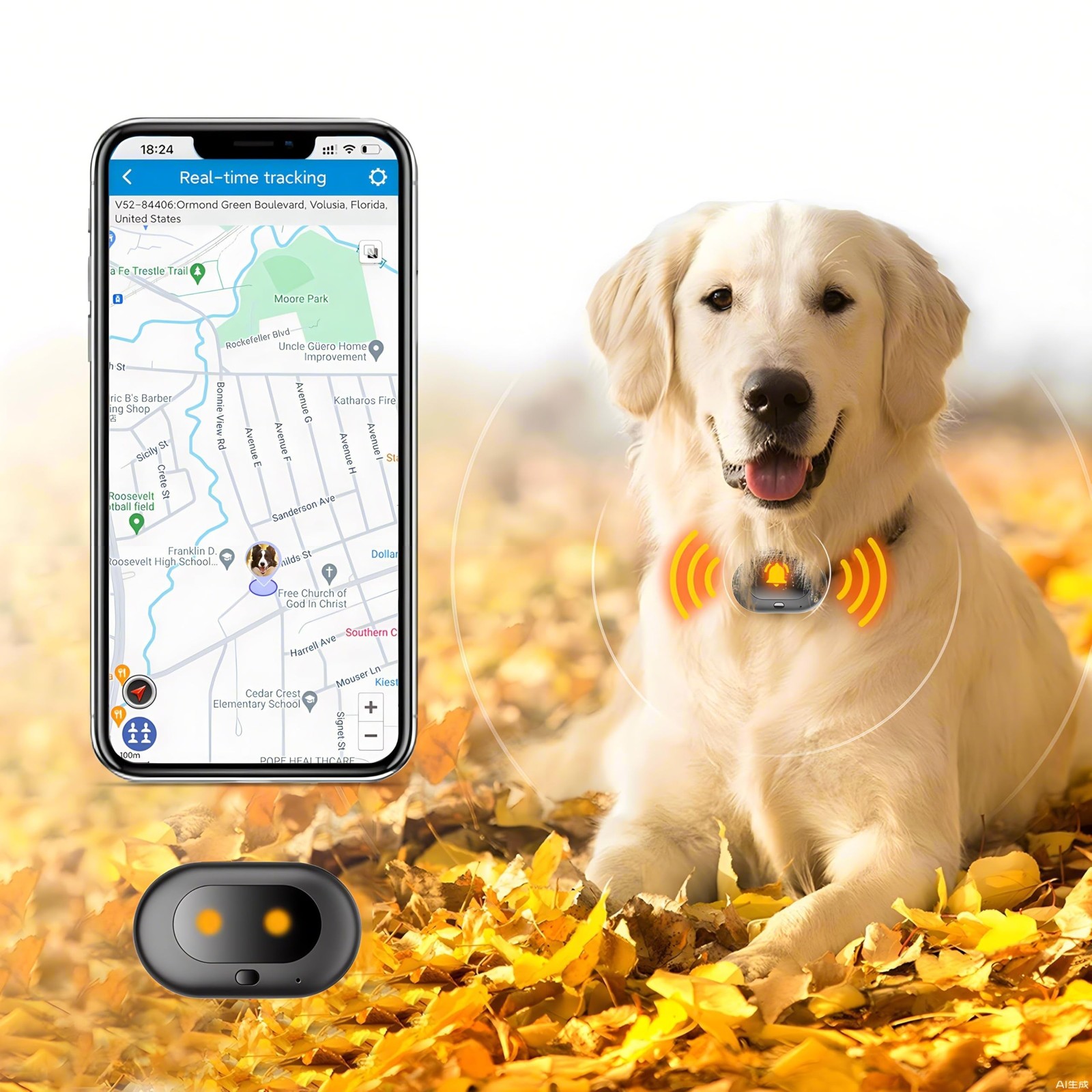 GPS 4G Dog Tracker with LED Light Sound Waterproof Health Monitoring
