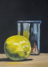 ORIGINAL still life oil painting, lemon and silver , by peter smith
