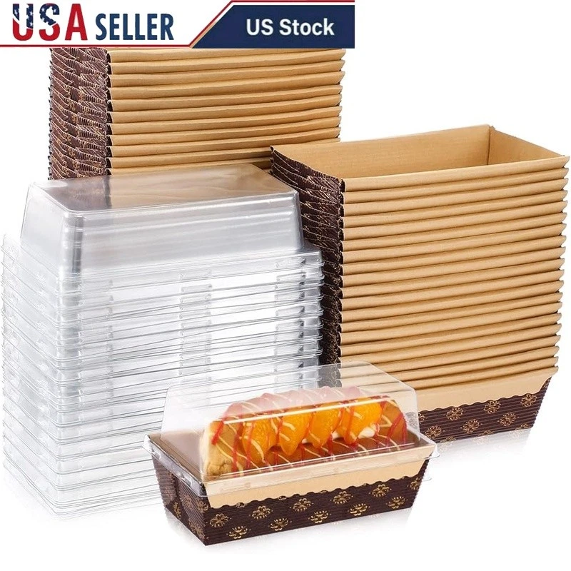 50 Disposable Baking Pans W/ Lids Paper Loaf Pans Desserts Cakes Breads New