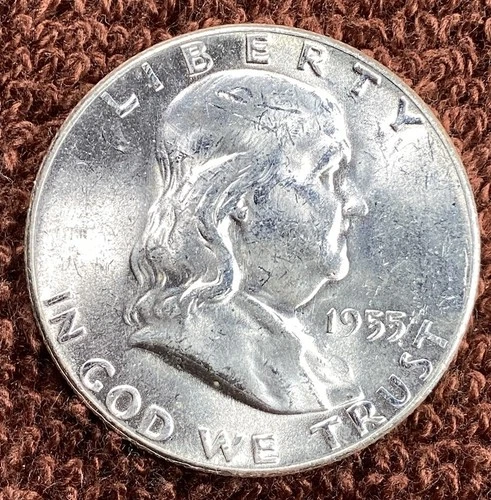 90% Silver 1955 P Franklin Half Dollar AU/UNC 50c. Free Shipping.