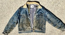 VTG Lee Storm Rider Distressed Blanket Lined Denim Jacket Men's 46 USA Poor Cond