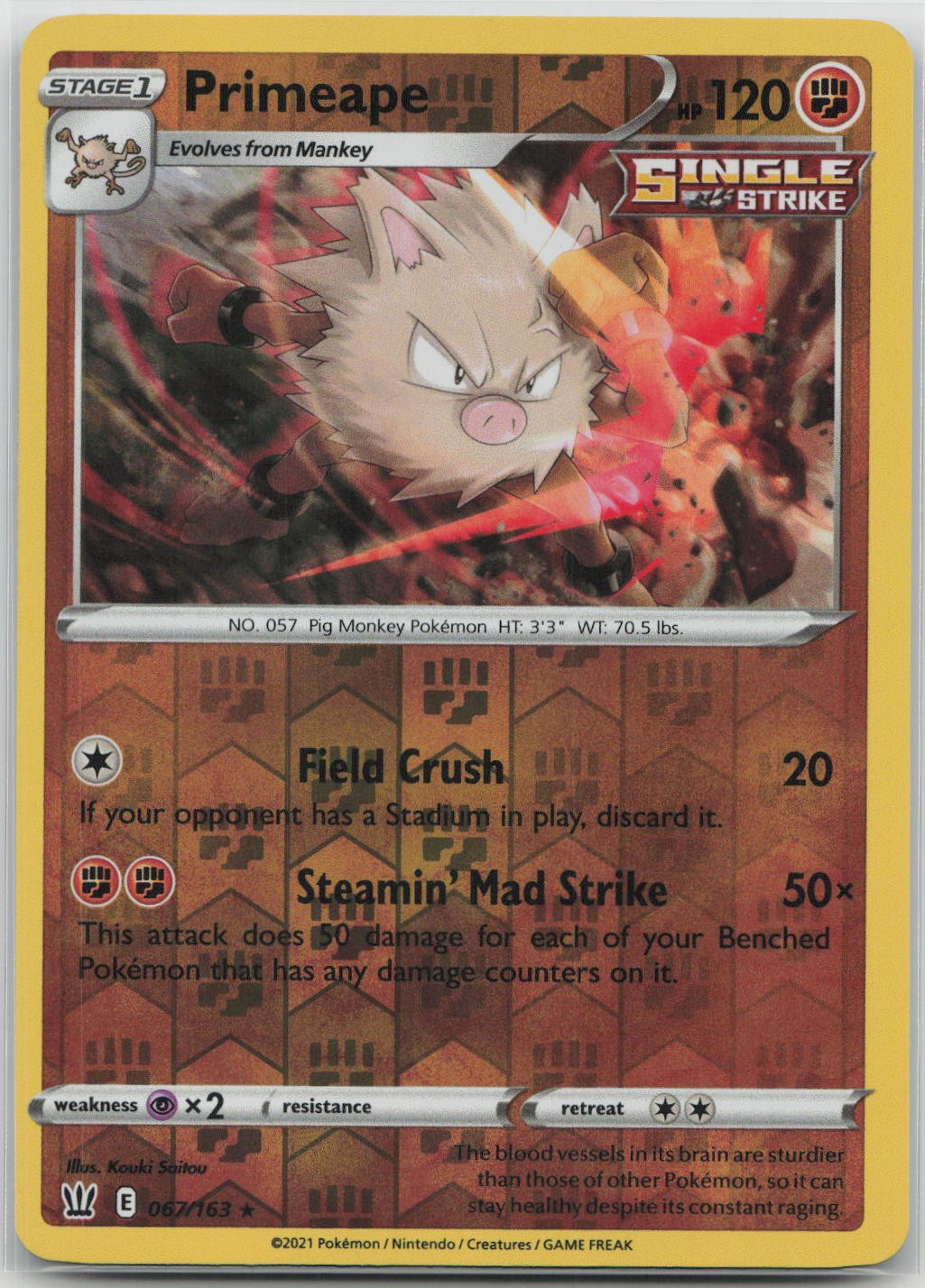 Pokemon Reverse Holo Primeape Battle Styles 067/163 LP