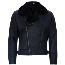 Men's Black Shearling Aviator Jacket | Sheepskin Leather Bomber Coat