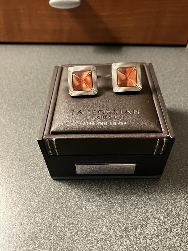 Tateossian Men's Sterling Silver Pink Enameled Square Cufflinks Vintage Rare