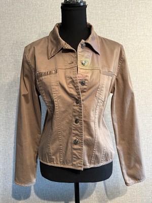 Christopher & Banks Stretch SZ M Women s Brown Button Up Blazer Jacket 