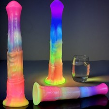 11" Extra Long Glow In Dark Fantasy Dildo Waterproof Flexible Silicone Penis Toy