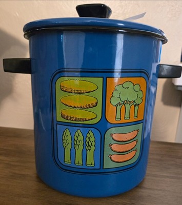 Vintage Blue Ceramic Finish Pot Enamelware Veggies Multi Purpose Cooker