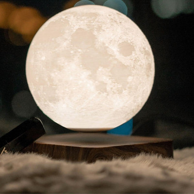 Magnetic Levitating Moon Lamp, 3D Printed Realistic Moon Surface with Warm White