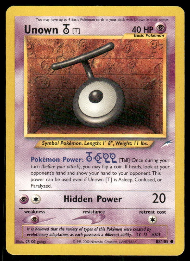 Pokemon Tcg Unown T #88 Pokemon Neo Destiny LP