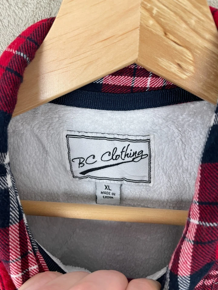 Men's BC Clothing Fleece Lined Flannel Shacket Jacket Pearl Snap Size M Medium - Image 2 of 4