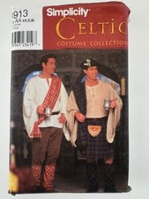 Simplicity Pattern 8913 Celtic Costume Kilt Shirt Men's AA XS,S,M UNCUT