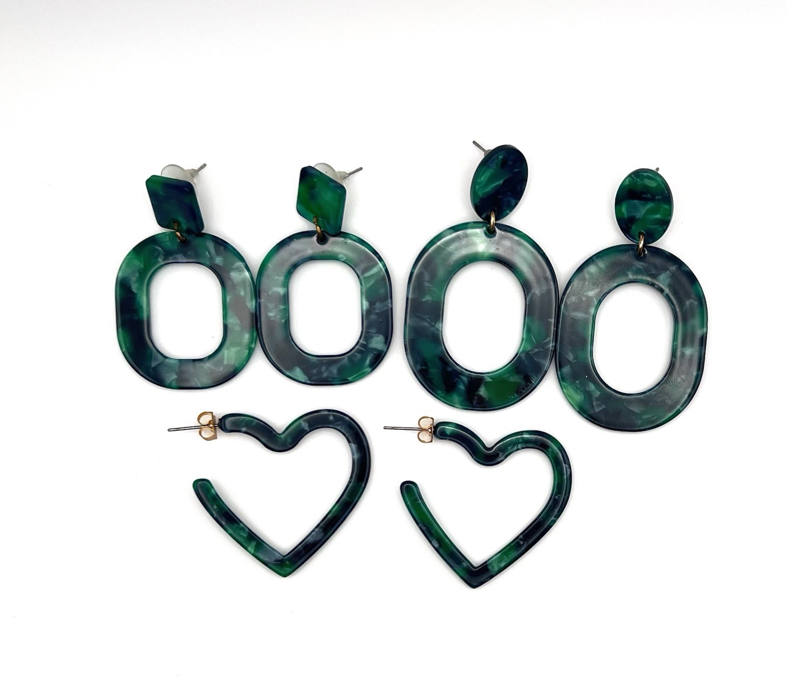 Large Tortoise Shell Effect Green/Black Acrylic/R… - image 3