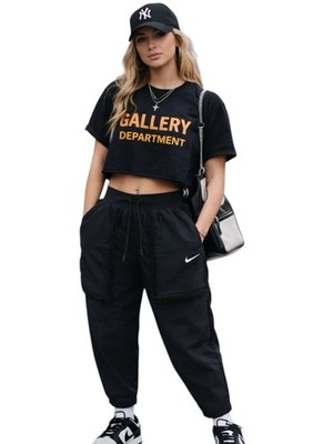 Nike Joggers Womens L High Rise Black Cargo Cropped Fleece Trim Streetwear