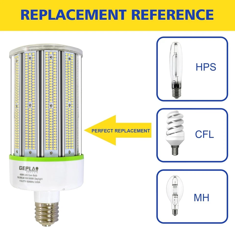 High Efficiency 400W LED Bulb - E39 Mogul Base, Instant On & 360 Degree Beam - Image 4 of 4