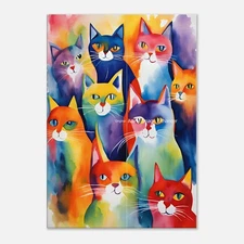 Colourful Cats Ready To Hang Stretched Canvas Wall Art Print Cat Art Cat Lovers