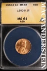 1952-S Lincoln Wheat Cent - ANACS MS 64 Red - Scarce  No Reserve  #SLK681