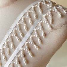 Ivory Pearl  Ribbon Trimming  Beaded Tassel Trims  for Costumes,Party Dress  