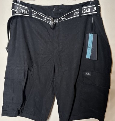 {NWT} Men's MARC ECKO Cut & Sew Cargo Shorts 32 Solid Black Belted 11'' Inseam