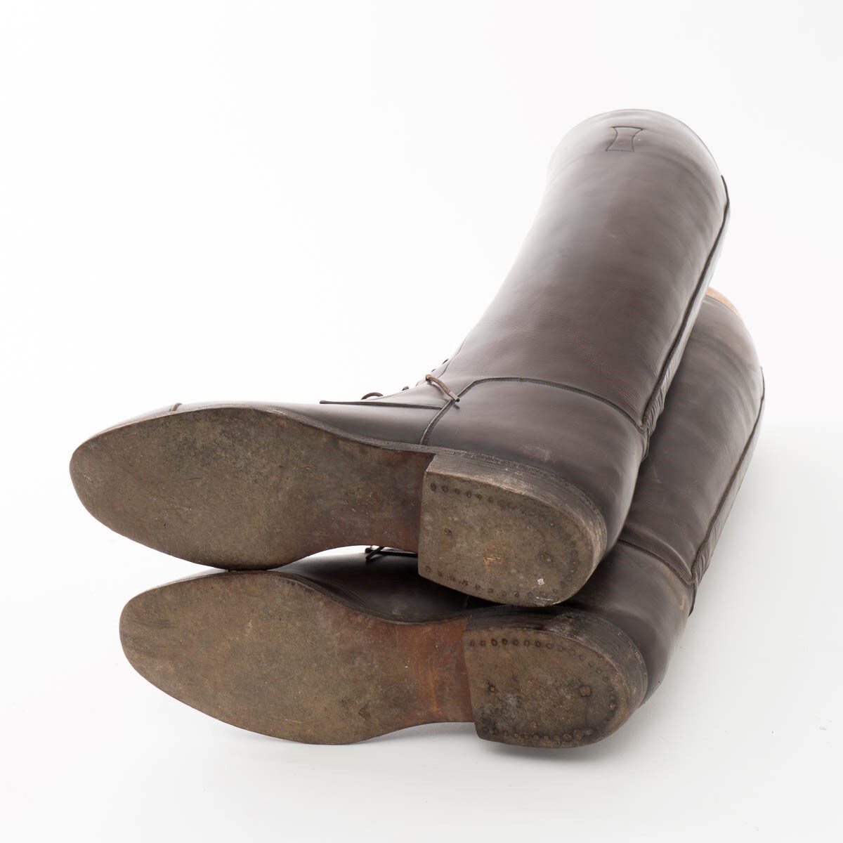 Bottes D'équitation Vintage M.J. Knoud - Cuir Marron - Semelle Extérieure Longueur 11 - Occasion