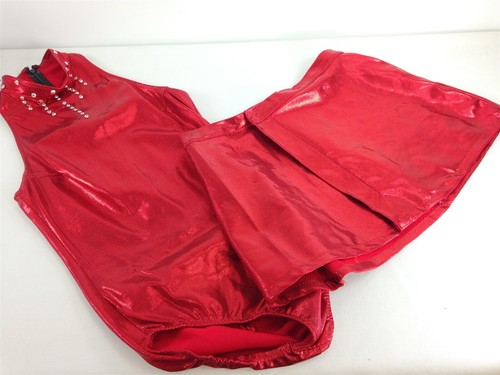 Ice Skating Dress Red Lame' High Neck 2pc Bust 30" Body Suit & Detached Skirt
